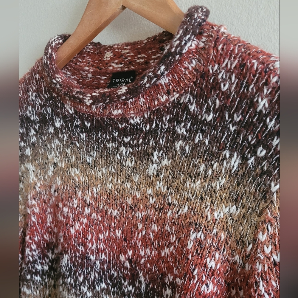 Tribal chunky roll neck oversized pullover sweater Women's XL warm colors - Picture 2 of 8
